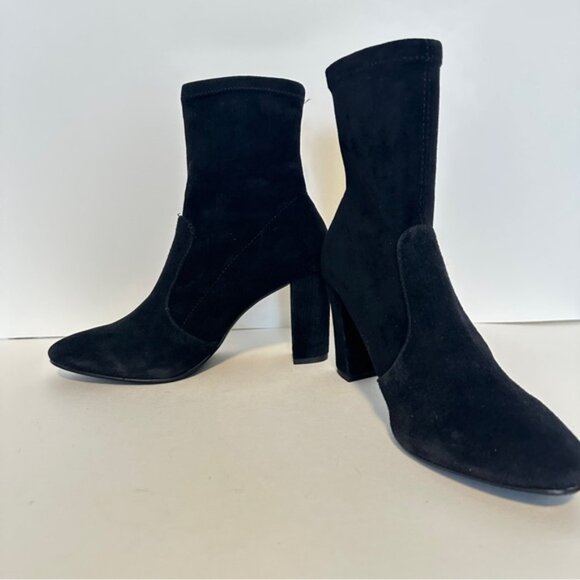 NEW Dune London Opticals Black Suede High Heels Stretch Women's Ankle Bootie S 7 - Picture 2 of 11